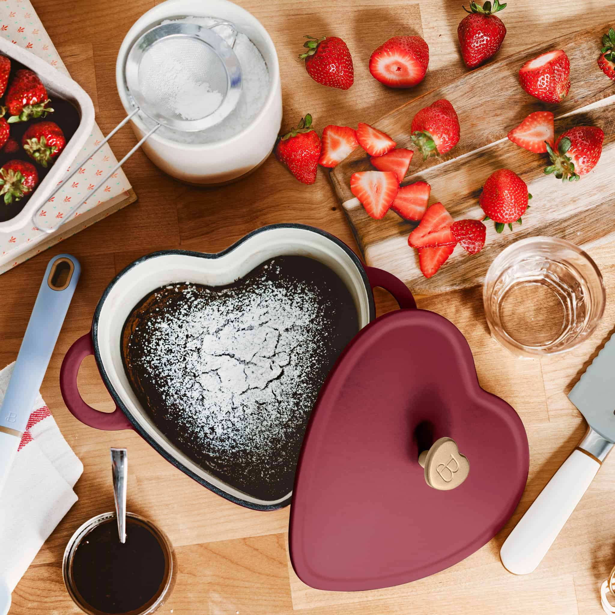 Beautiful 2QT Cast Iron Heart Shaped Dutch Oven, Merlot by Drew Barrymore