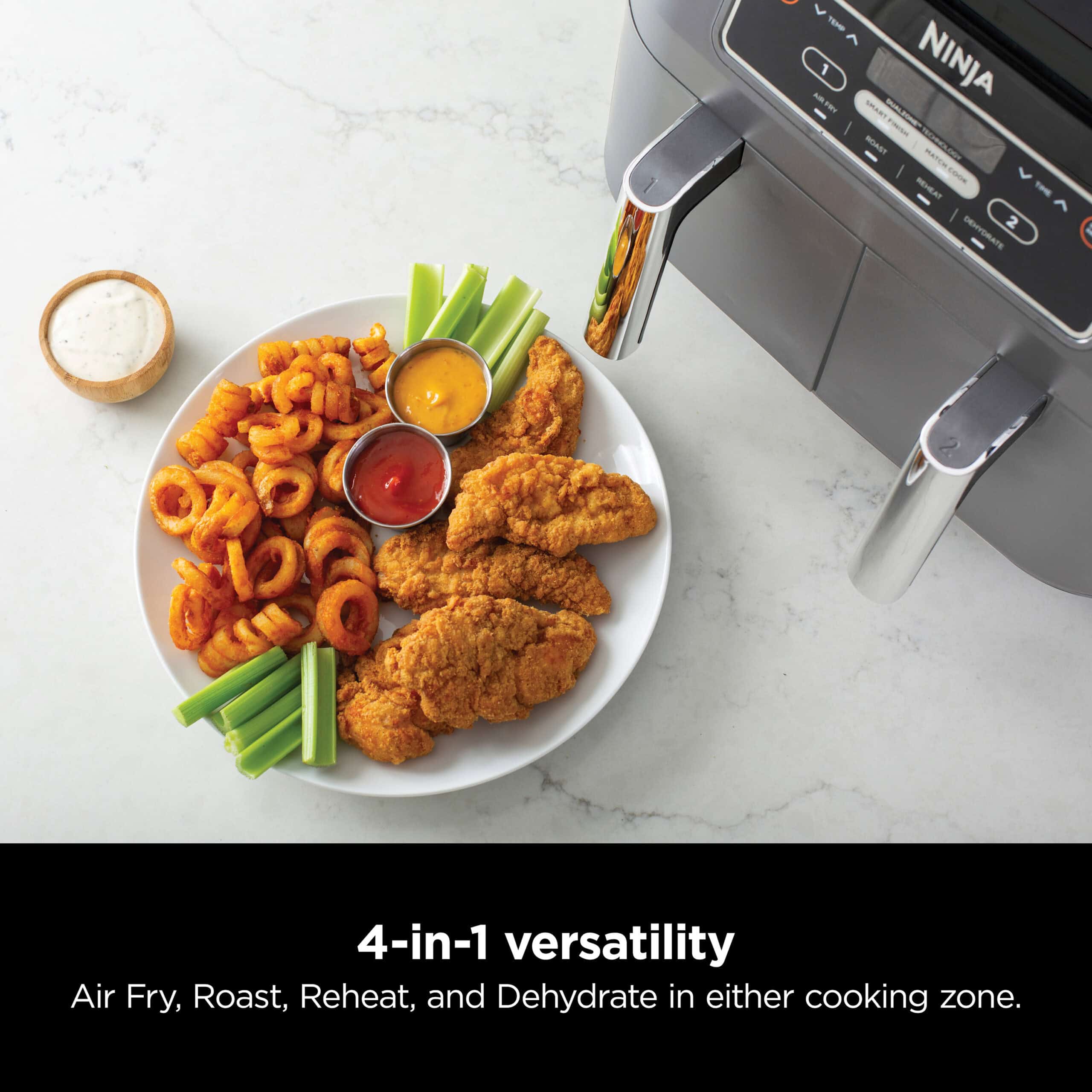 Ninja DZ100WM Foodi 4 in 1, 8 qt. 2-Basket Air Fryer with DualZone Technology, Air Fry, Roast & More, Black