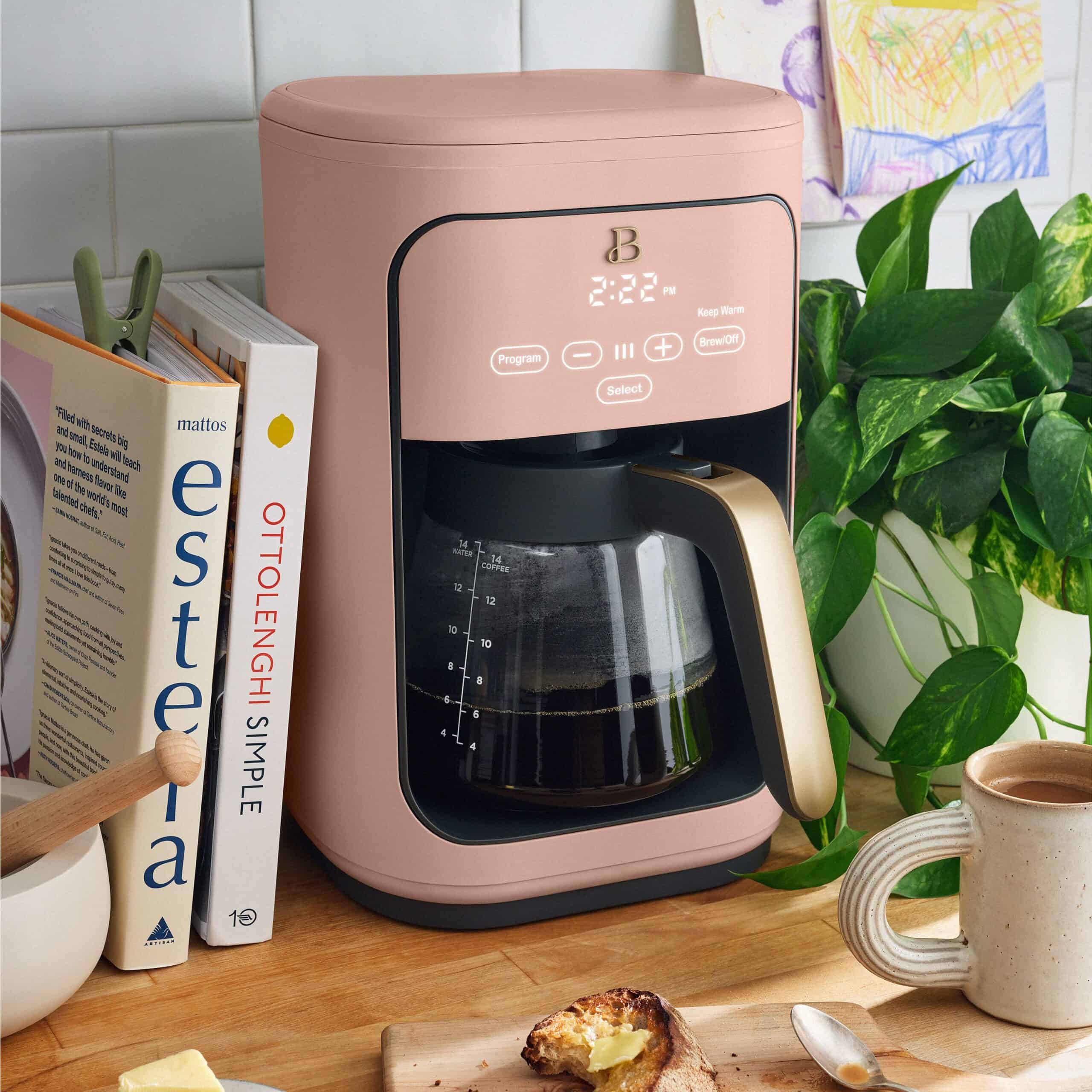 Beautiful 14-Cup Programmable Drip Coffee Maker with Touch-Activated Display, Rose by Drew Barrymore