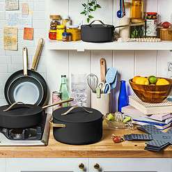 Beautiful 12pc Ceramic Non-Stick Cookware Set, Black Sesame by Drew Barrymore