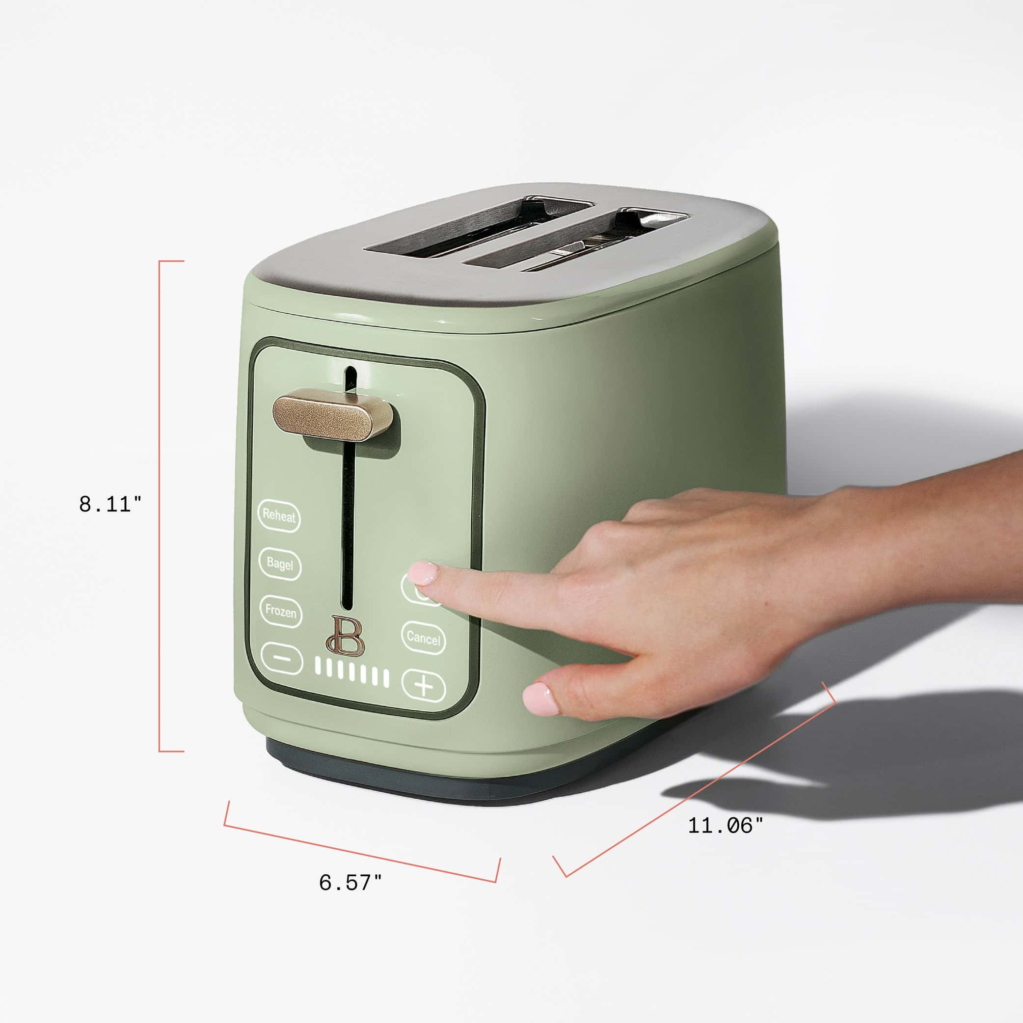 Beautiful 2 Slice Toaster with Touch-Activated Display, Sage Green by Drew Barrymore