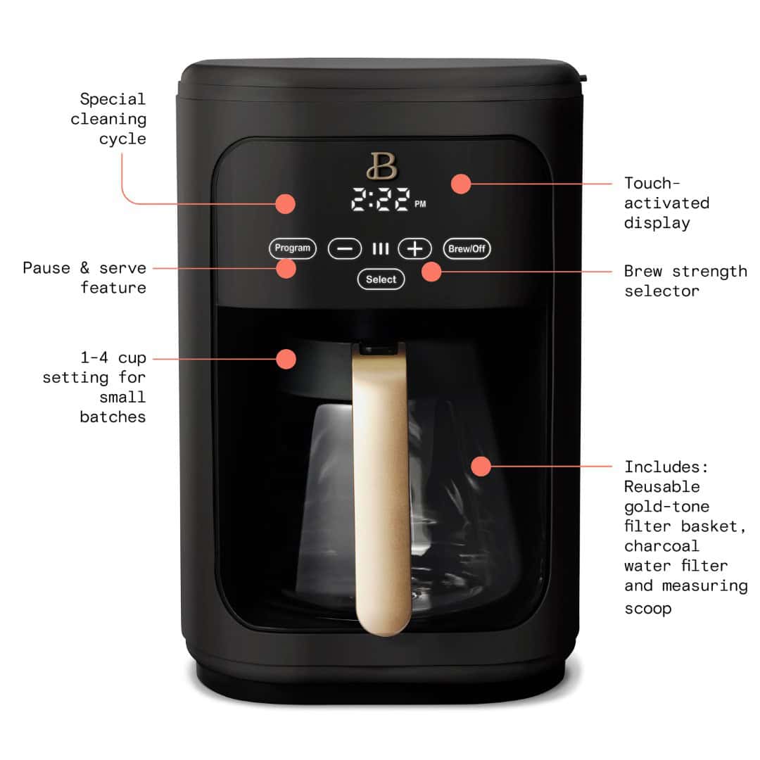 Beautiful 14 Cup Touchscreen Coffee Maker, Black Sesame by Drew Barrymore
