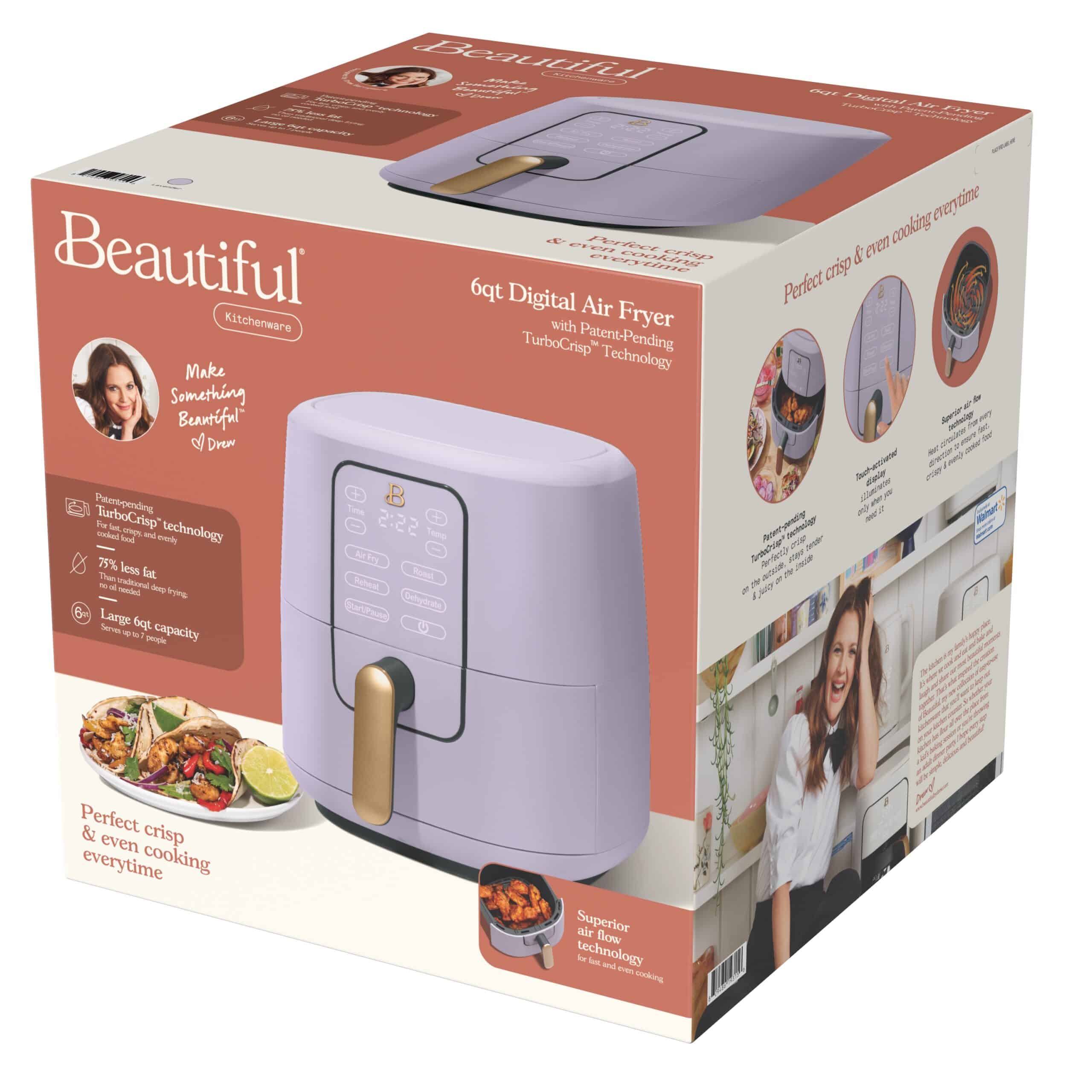 Beautiful 6 Qt Air Fryer with TurboCrisp Technology and Touch-Activated Display, Lavender by Drew Barrymore