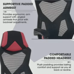 Gamer Gear Gaming Office Chair with Extendable Leg Rest, Red/Black Fabric Upholstery