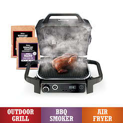 Ninja Woodfire 141 sq in 1760 Watts Electric Outdoor Grill & Smoker with Air Fry, BBQ Smoke, and Real Wood Pellet Flavor