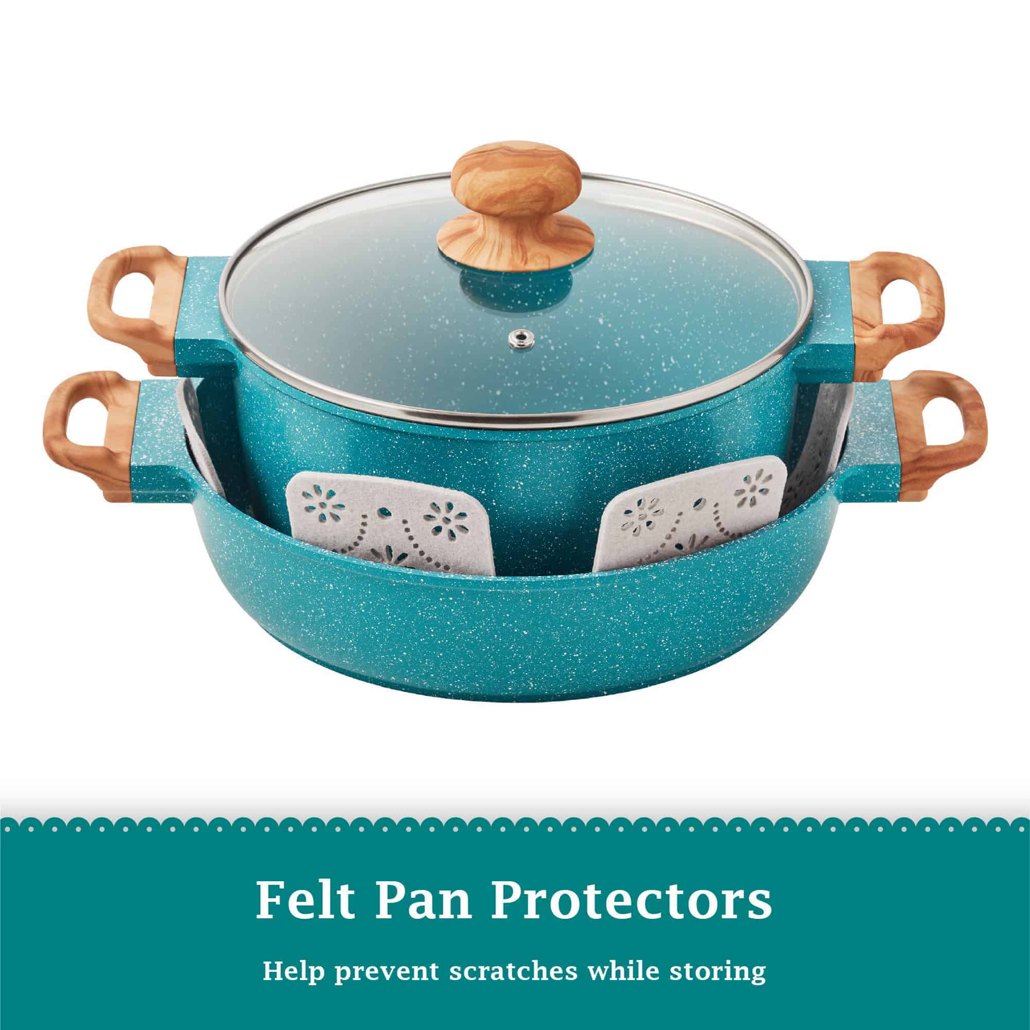 The Pioneer Woman Prairie Signature 14-Piece Cast Aluminum Cookware Set, Teal Speckle