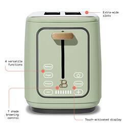 Beautiful 2 Slice Toaster with Touch-Activated Display, Sage Green by Drew Barrymore