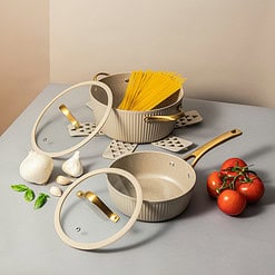 Thyme & Table Signature Ribbed 12-Piece Cookware Set Non-Stick - Taupe