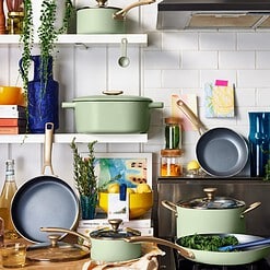 Beautiful 6 Quart Enamel Dutch Oven, Sage Green by Drew Barrymore