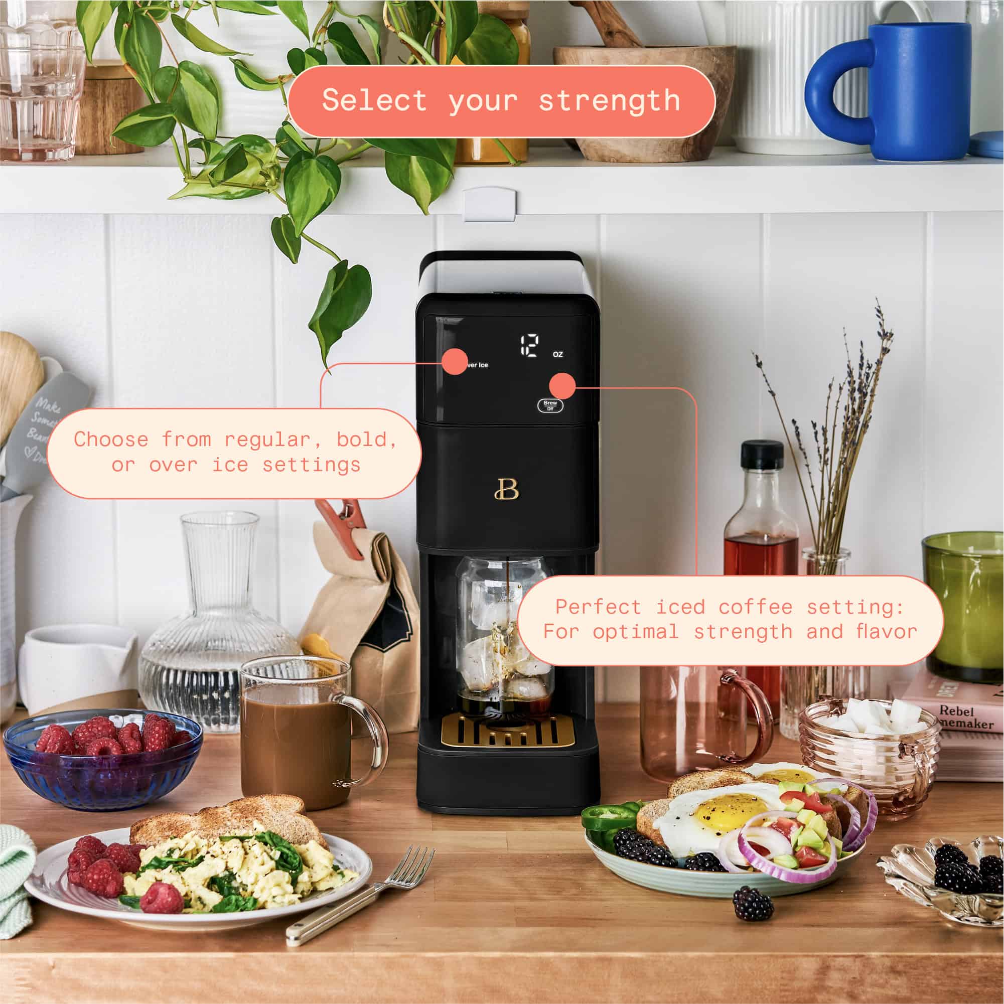 Beautiful Perfect Grind Programmable Single Serve Coffee Maker, Black Sesame by Drew Barrymore