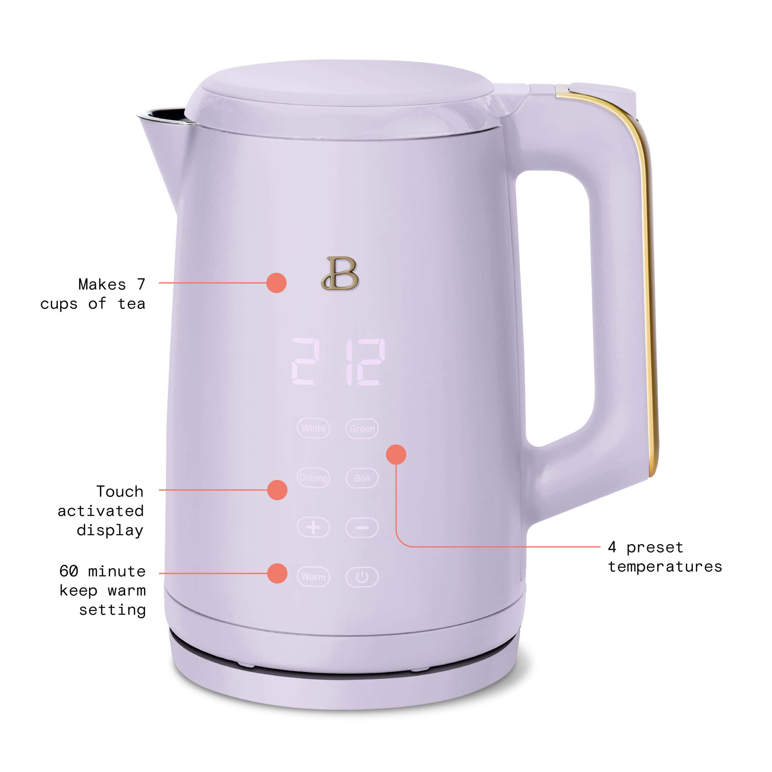 Beautiful 1.7-Liter Electric Kettle 1500 W with One-Touch Activation, Lavender by Drew Barrymore