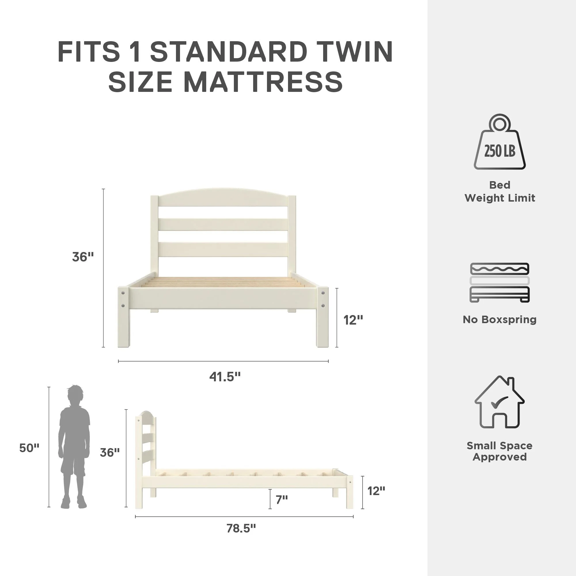 Better Homes & Gardens Leighton Kids Twin Size Bed, Wood Platform Bed Frame, Off-White