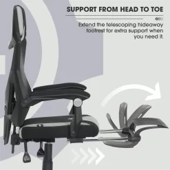 Gamer Gear Gaming Office Chair with Extendable Leg Rest, Gray/Black Fabric Upholstery