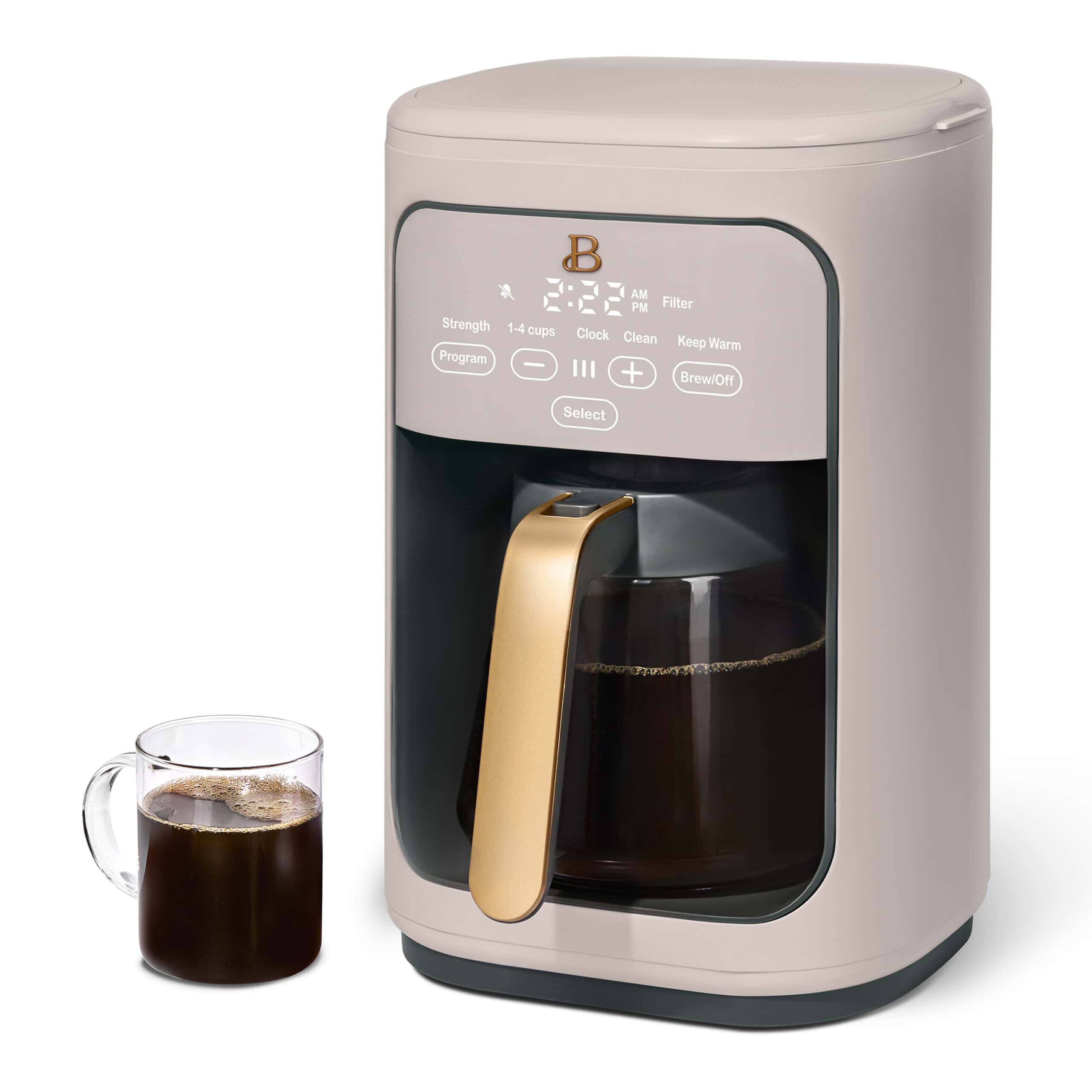 Beautiful 14-Cup Programmable Drip Coffee Maker with Touch-Activated Display, Porcini Taupe by Drew Barrymore