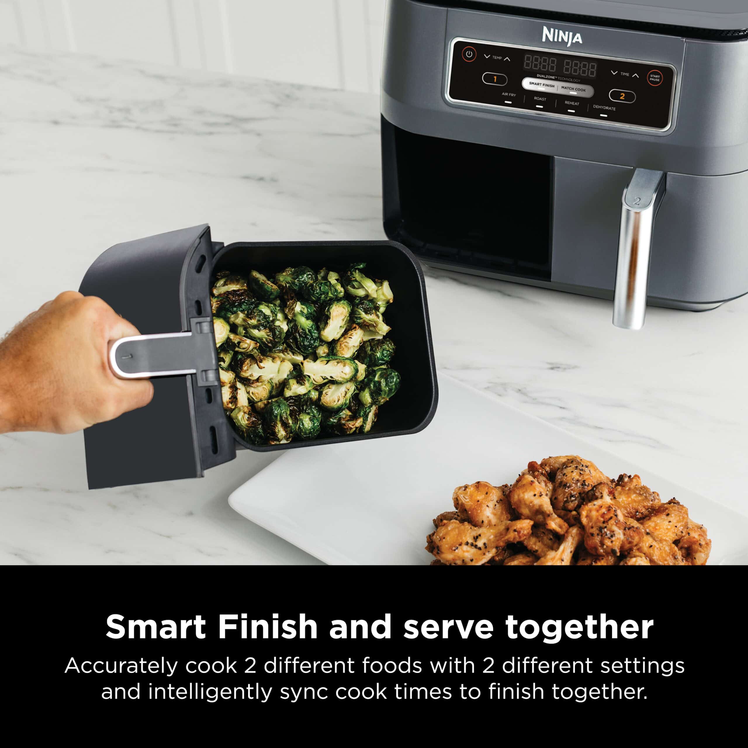 Ninja DZ100WM Foodi 4 in 1, 8 qt. 2-Basket Air Fryer with DualZone Technology, Air Fry, Roast & More, Black