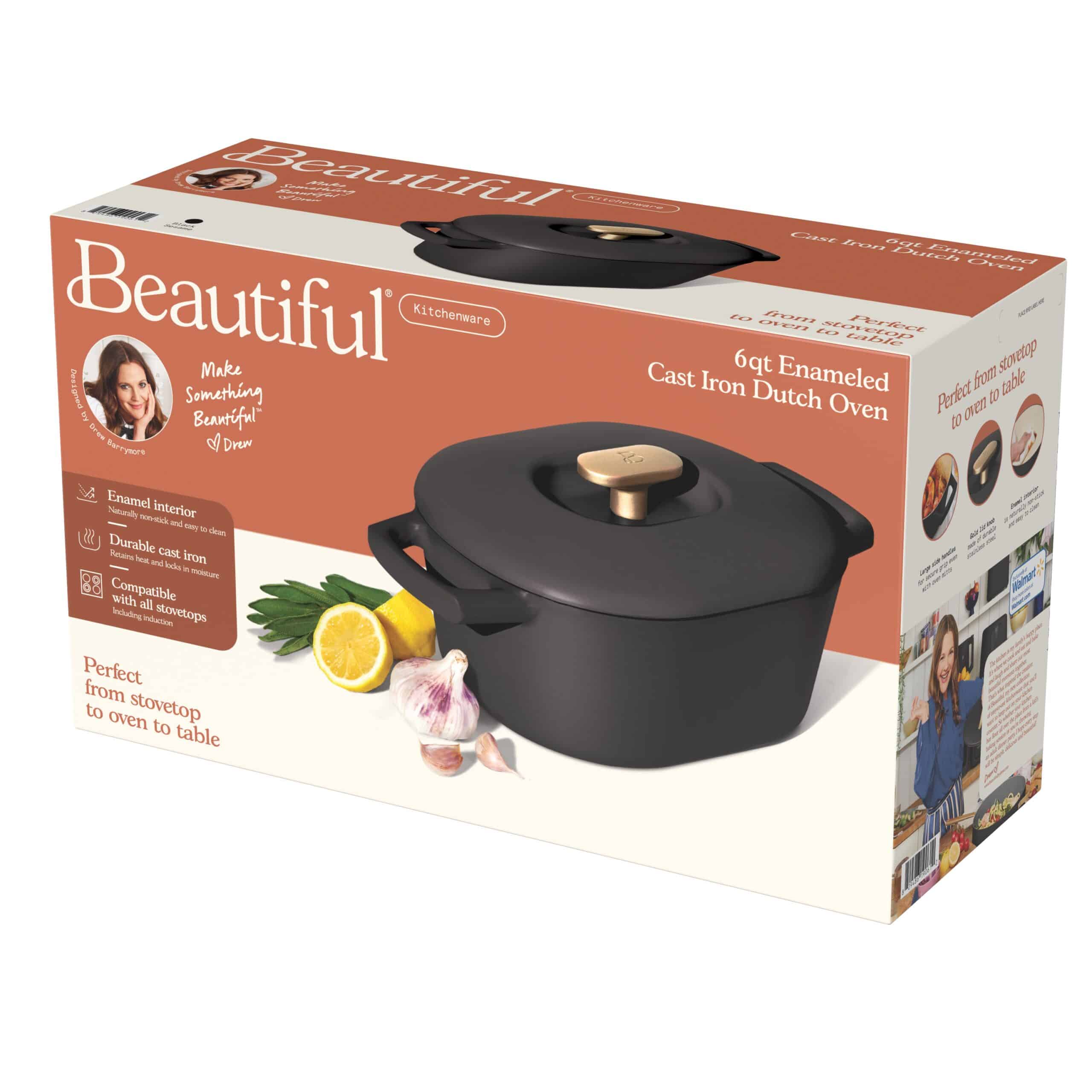 Beautiful 6 Quart Enamel Dutch Oven, Black Sesame by Drew Barrymore