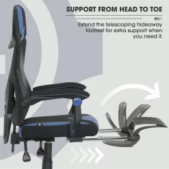 Gamer Gear Gaming Office Chair with Extendable Leg Rest, Blue/Black Fabric Upholstery