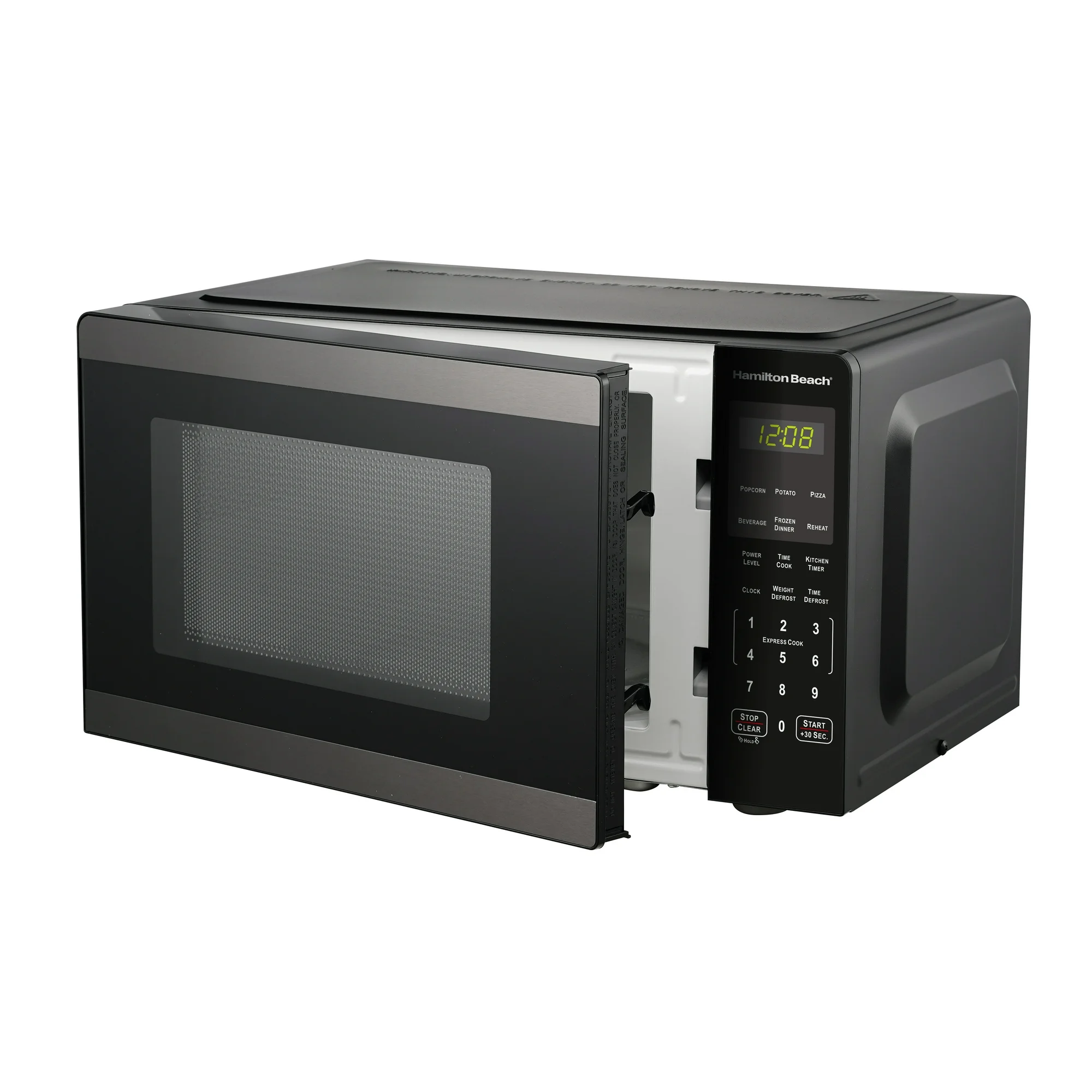 Hamilton Beach 0.9 Cu ft Countertop Microwave Oven, 900 Watts, Black Stainless Steel, New