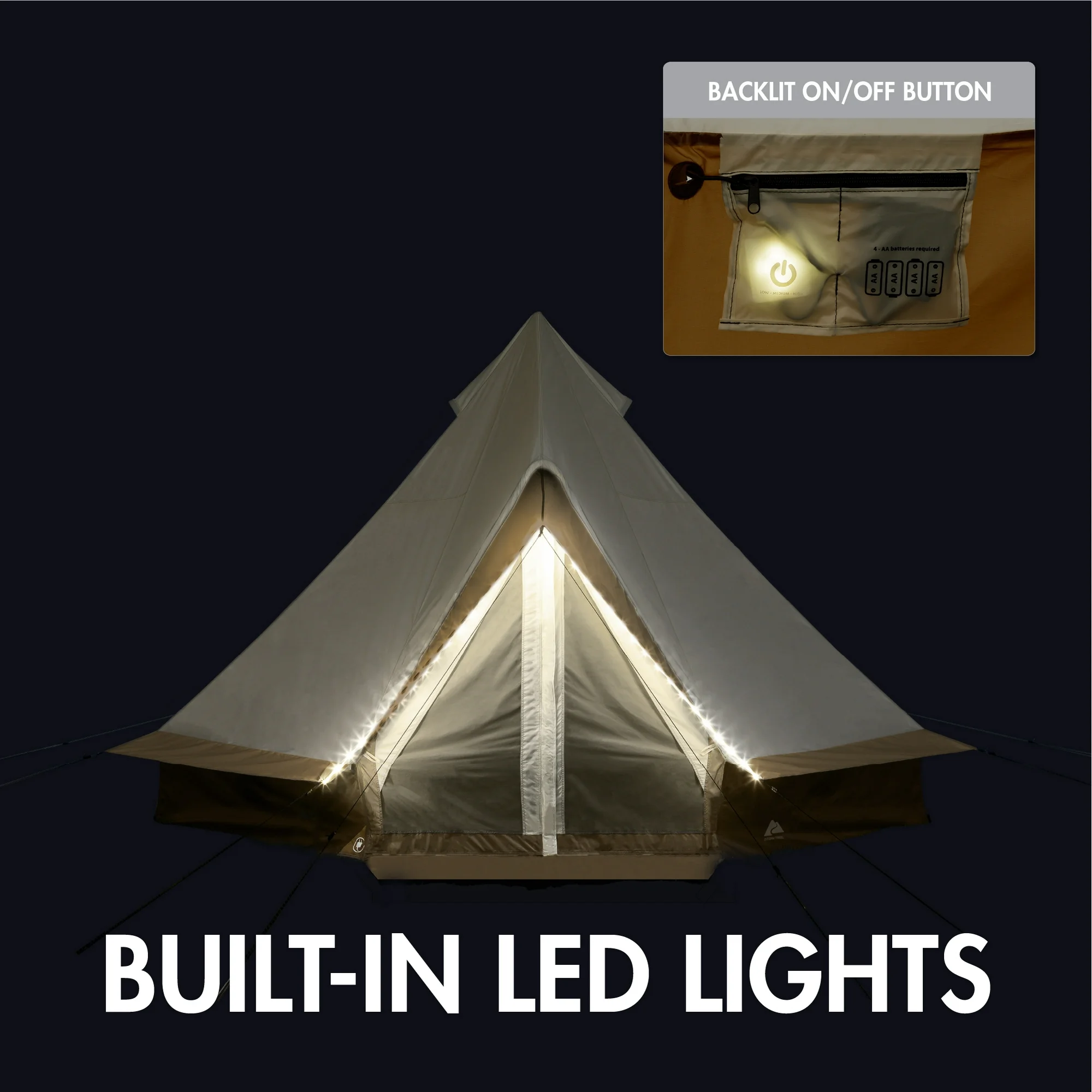 Ozark Trail 15' x 15' 8-Person Glamping Bell Tent with String Lights, 22.57 lbs - Image 6