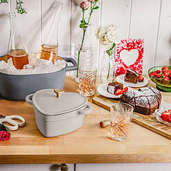 Beautiful 2QT Cast Iron Heart Dutch Oven, Porcini Taupe by Drew Barrymore