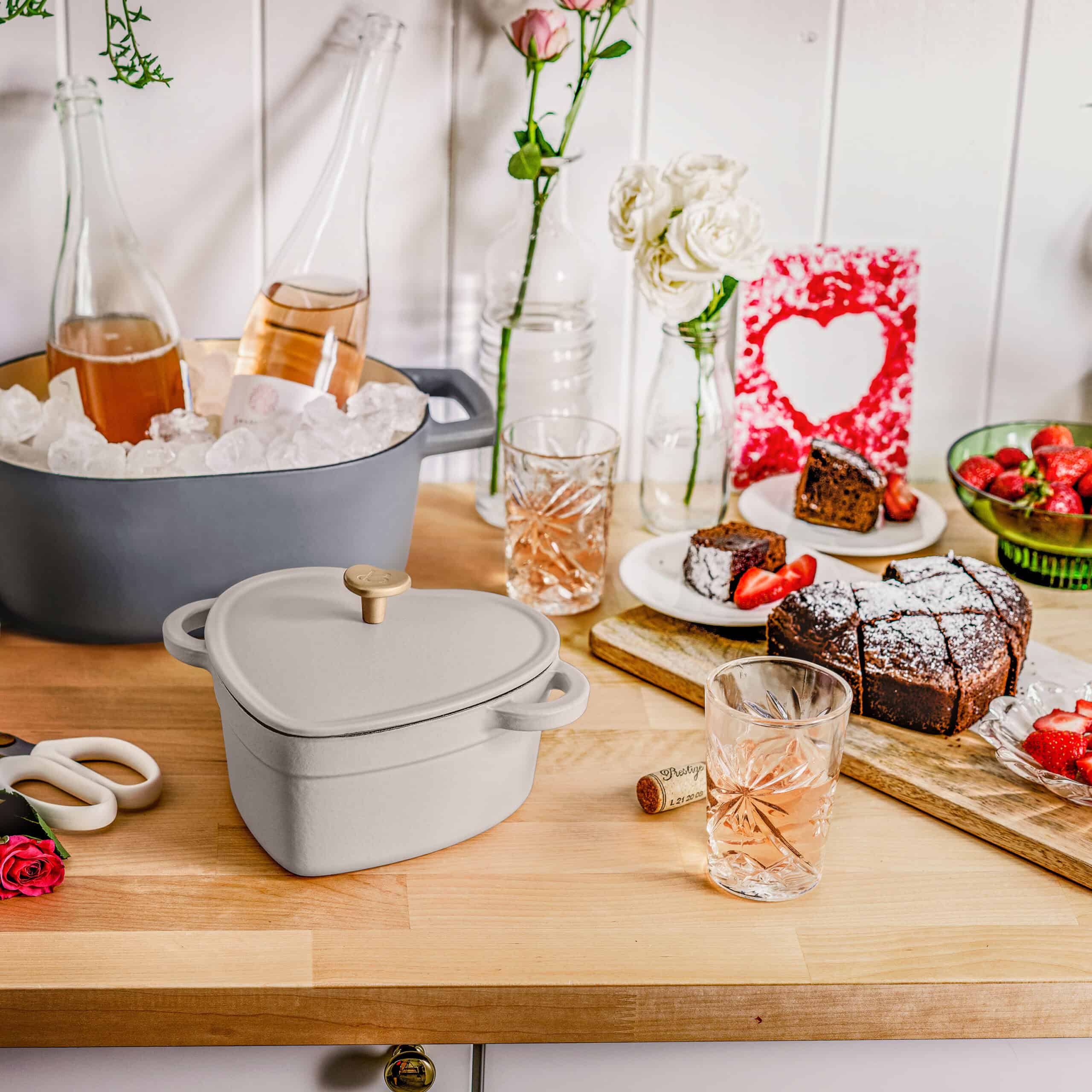 Beautiful 2QT Cast Iron Heart Dutch Oven, Porcini Taupe by Drew Barrymore