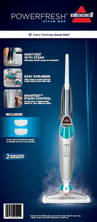 BISSELL PowerFresh Scrubbing and Sanitizing Steam Mop 19405, 1 Unit