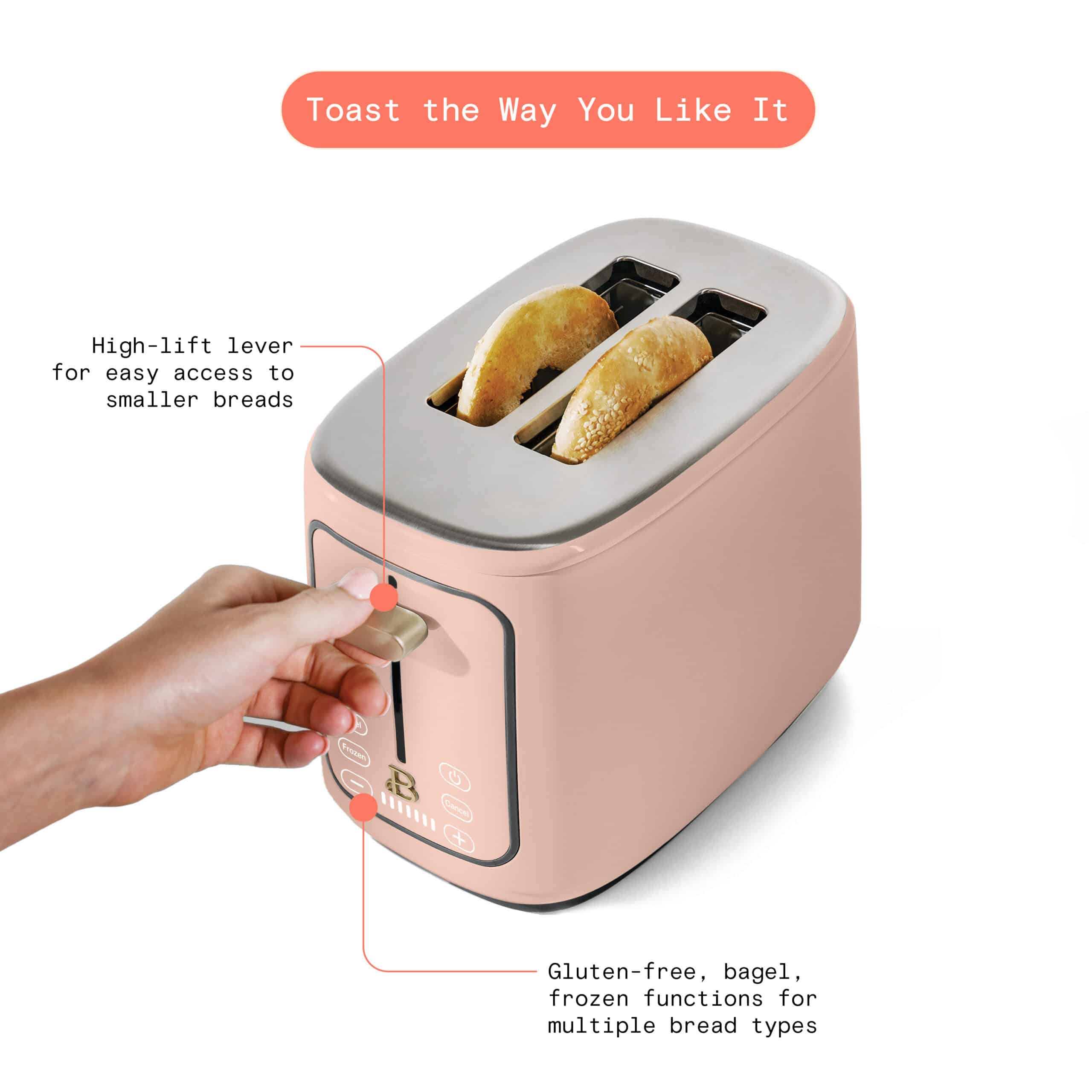 Beautiful 2 Slice Toaster with Touch-Activated Display, Rose by Drew Barrymore