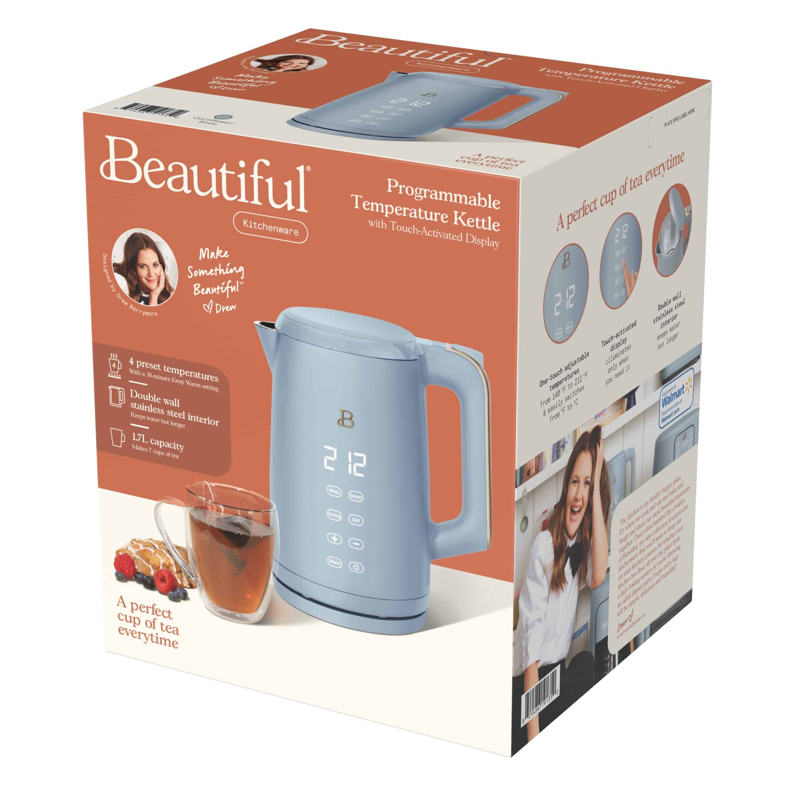 Beautiful 1.7-Liter Electric Kettle 1500 W with One-Touch Activation, Cornflower Blue by Drew Barrymore