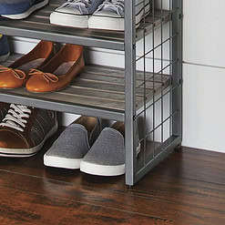 Better Homes & Gardens Farmhouse 3 Tier Shoe Rack, Gray, 30IN Wx 12 IN Dx 18IN H, Holds up to 12 Pairs