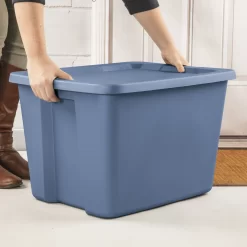 Sterilite 18 Gallon Tote Box Plastic Adult, Blue Moonlight, Set of 8