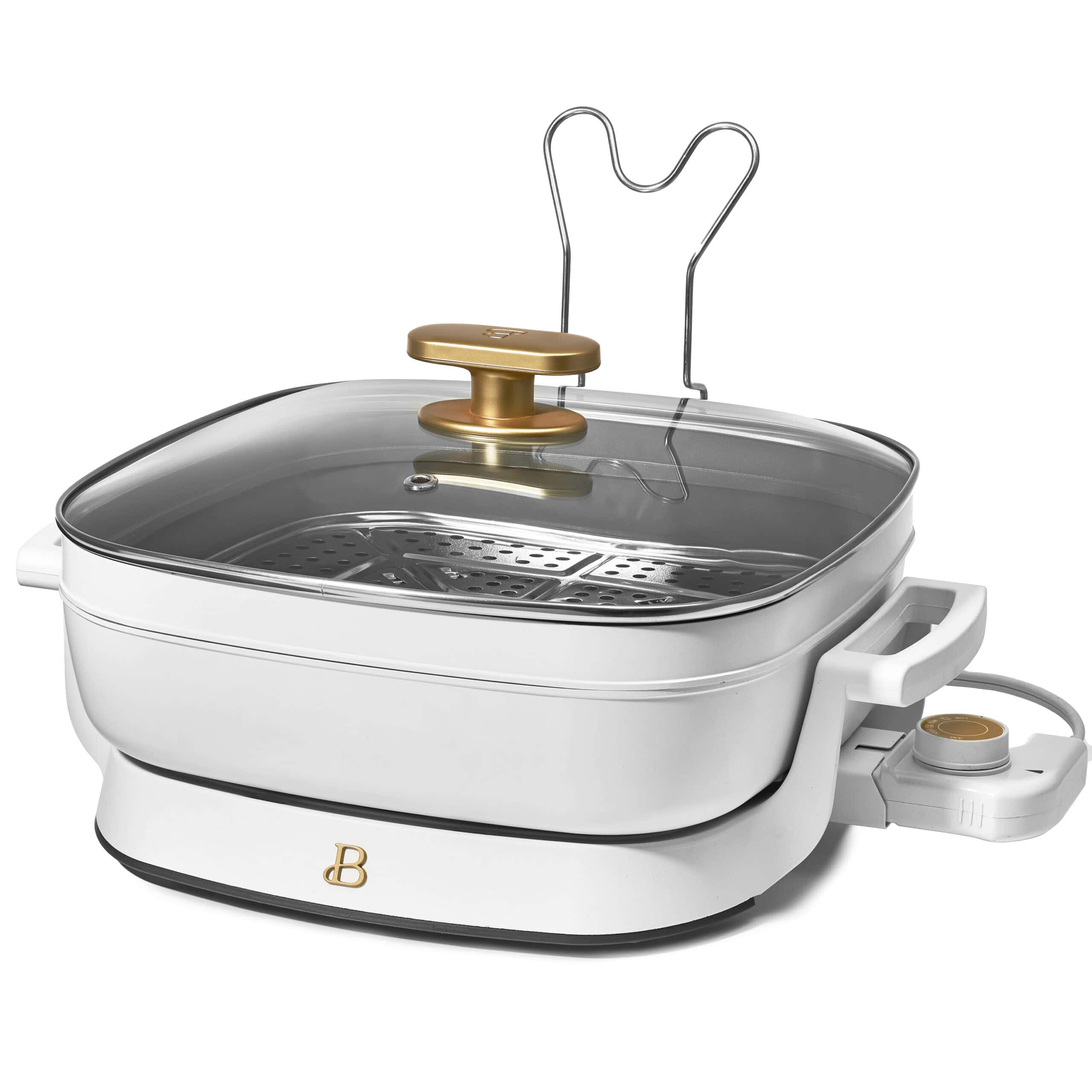 Beautiful 5 in 1 Electric Skillet - Expandable up to 7 Qt with Glass Lid, White Icing by Drew Barrymore