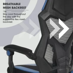 Gamer Gear Gaming Office Chair with Extendable Leg Rest, Blue/Black Fabric Upholstery