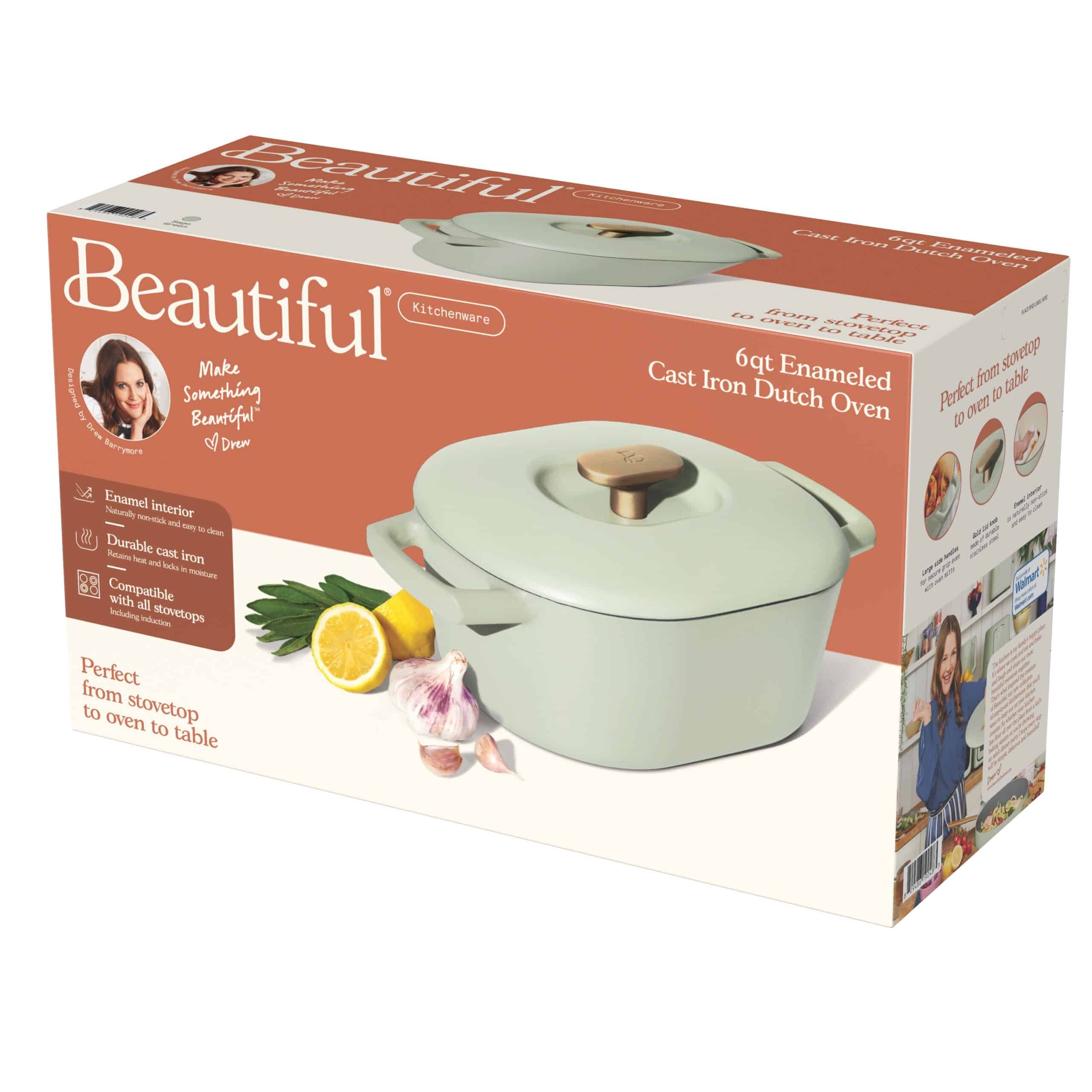Beautiful 6 Quart Enamel Dutch Oven, Sage Green by Drew Barrymore