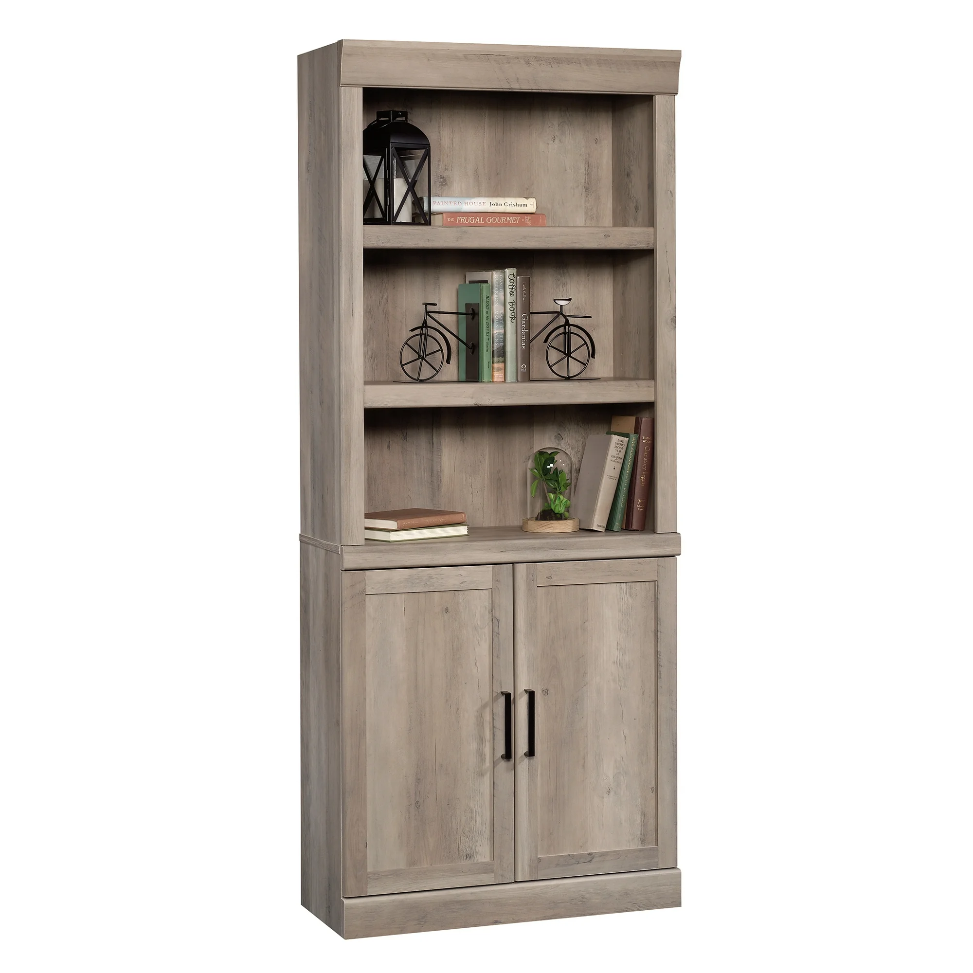 Better Homes & Gardens Glendale 5 Shelf Bookcase with Doors, Rustic Gray Finish