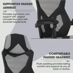 Gamer Gear Gaming Office Chair with Extendable Leg Rest, Gray/Black Fabric Upholstery