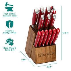 The Pioneer Woman Pioneer Signature 14-Piece Stainless Steel Knife Block Set, Red
