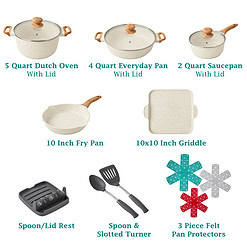 The Pioneer Woman Prairie Signature 14-Piece Cast Aluminum Cookware Set, Linen Speckle