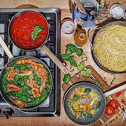 Beautiful 12pc Ceramic Non-Stick Cookware Set, Starry Night by Drew Barrymore, Blue