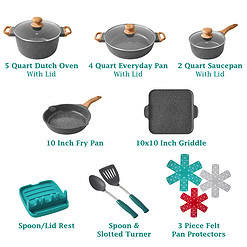 The Pioneer Woman Prairie Signature 14-Piece Cast Aluminum Cookware Set, Charcoal Speckle