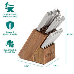 The Pioneer Woman Pioneer Signature 14-Piece Stainless Steel Knife Block Set, Gray