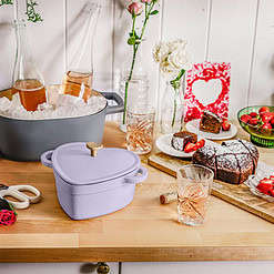 Beautiful 2QT Cast Iron Heart Dutch Oven, Lavender by Drew Barrymore