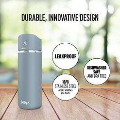 Ninja Sip Perfect 16oz. Travel Mug, Leak Proof Stainless Steel Insulated Tumbler for Hot Drinks, Ash Gray
