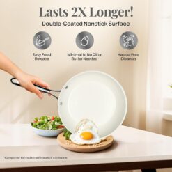 Gotham Steel Nonstick Pots and Pans Set 12 Piece Ceramic Cookware Kitchen Set with Frying Skillet, Saucepan, Cream