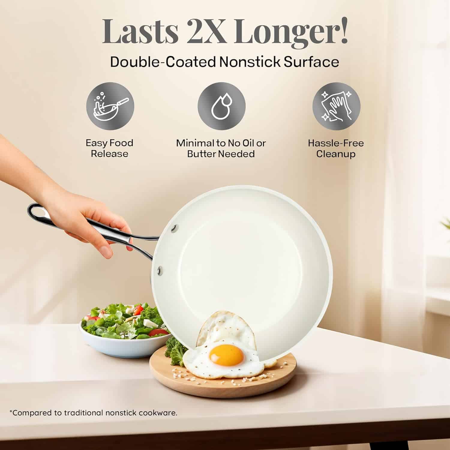 Gotham Steel Nonstick Pots and Pans Set 12 Piece Ceramic Cookware Kitchen Set with Frying Skillet, Saucepan, Cream
