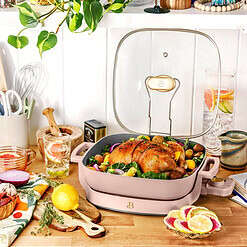 Beautiful 5 in 1 Electric Skillet - Expandable up to 7 Qt with Glass Lid, Rose by Drew Barrymore