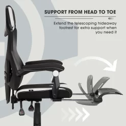 Gamer Gear Gaming Office Chair with Extendable Leg Rest, White and Black Fabric Upholstery