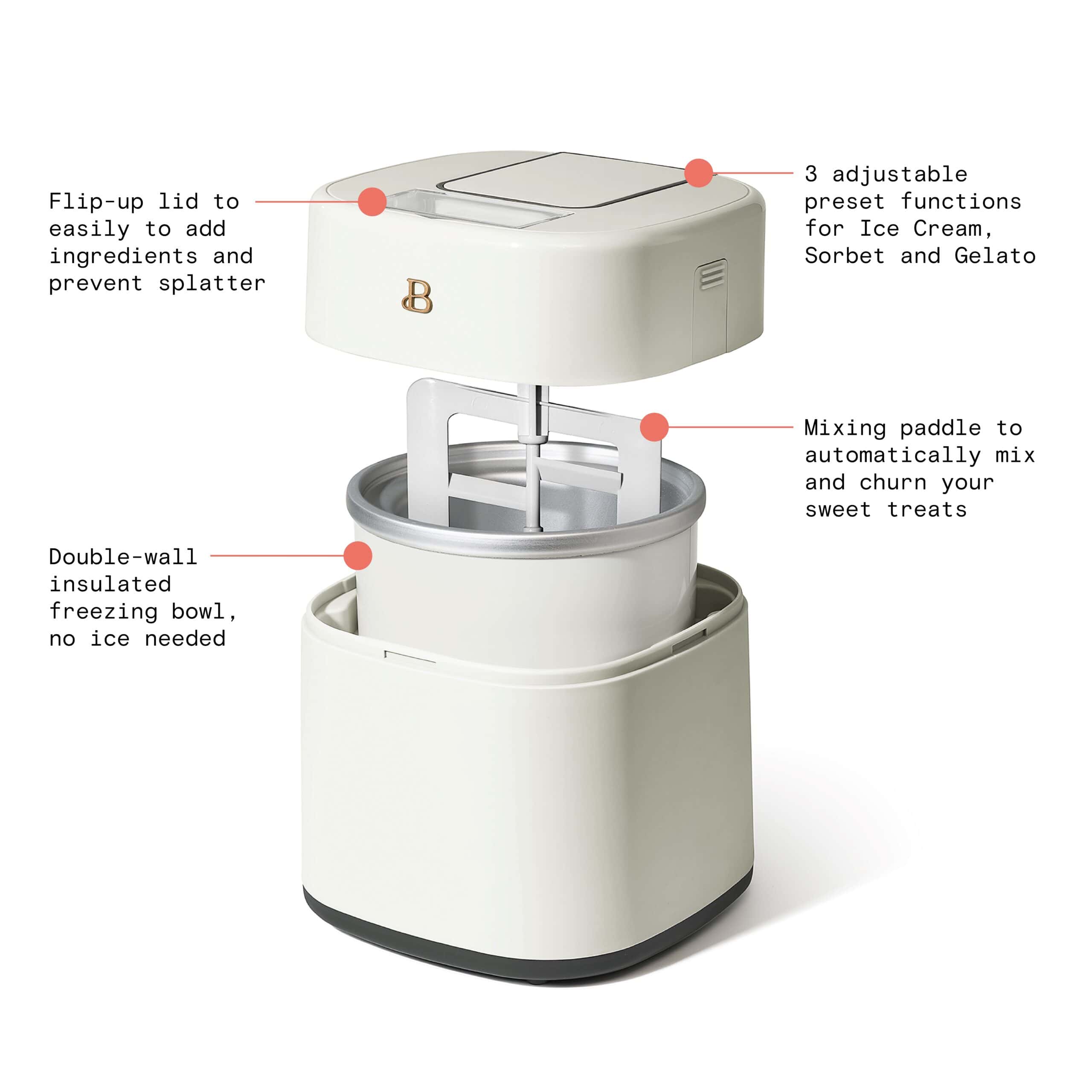 Beautiful 1.5 Qt Ice Cream Maker with Touch Activated Display, White Icing by Drew Barrymore