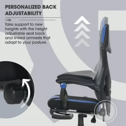 Gamer Gear Gaming Office Chair with Extendable Leg Rest, Blue/Black Fabric Upholstery