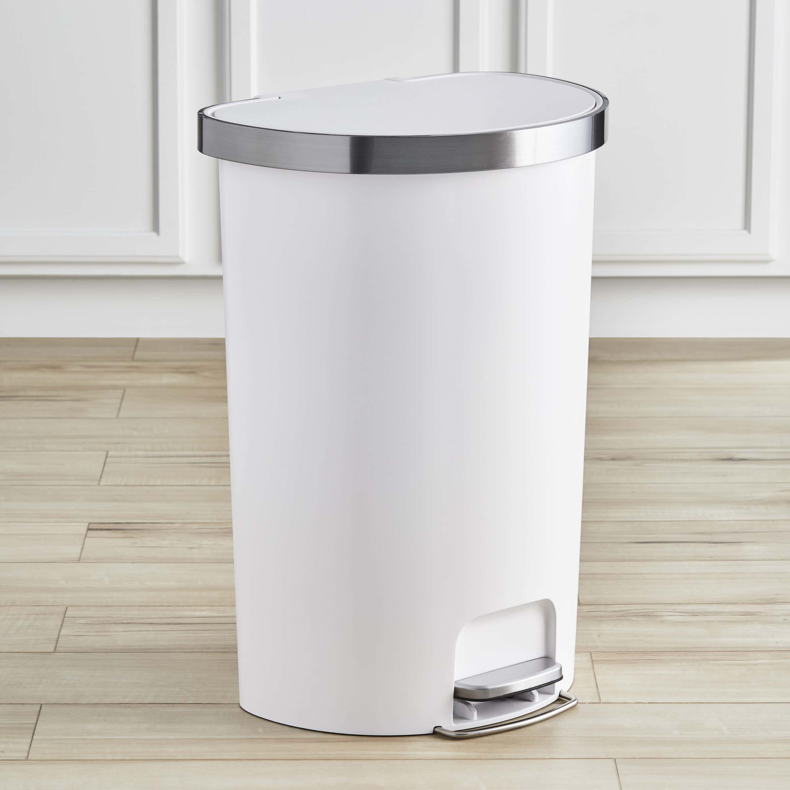 Better Homes & Gardens 14.5 Gallon Kitchen Step Trash Can, Plastic Step-On Pedal Kitchen Trash Can, White