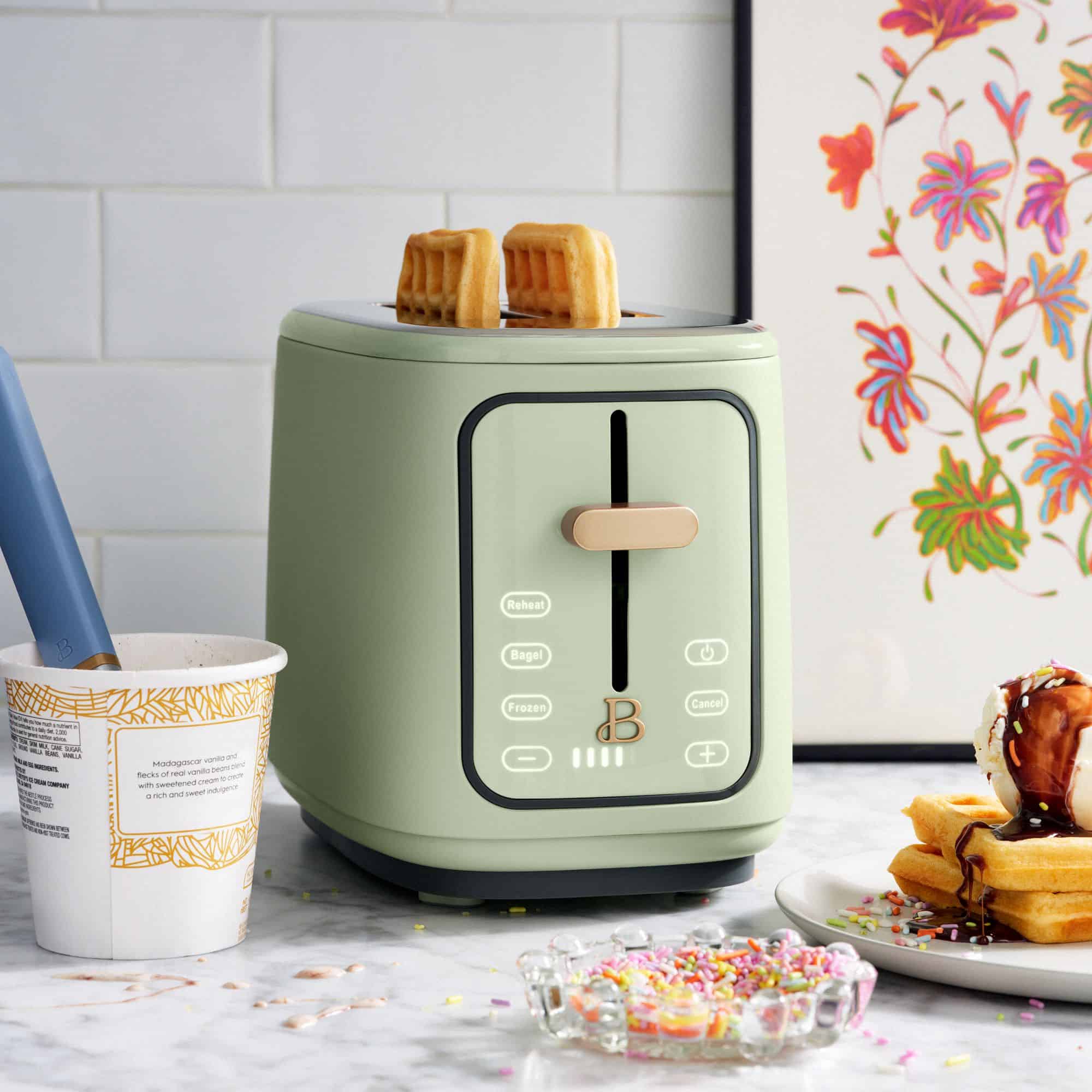 Beautiful 2 Slice Toaster with Touch-Activated Display, Sage Green by Drew Barrymore